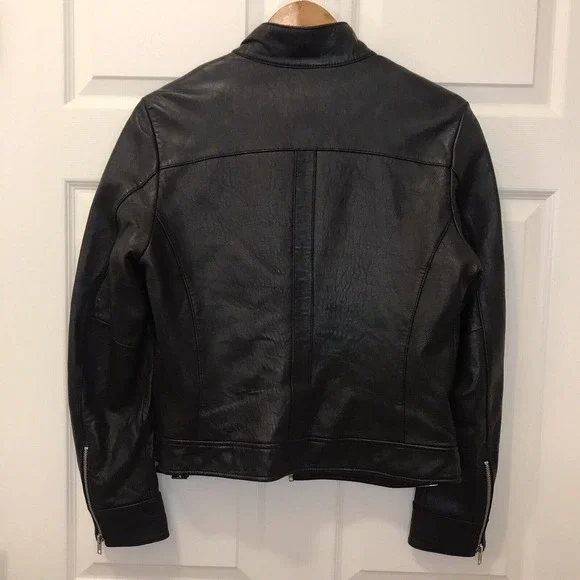 Women’s Genuine Leather Moto Jacket Medium, Black, by Mossimo - Picture 11 of 16
